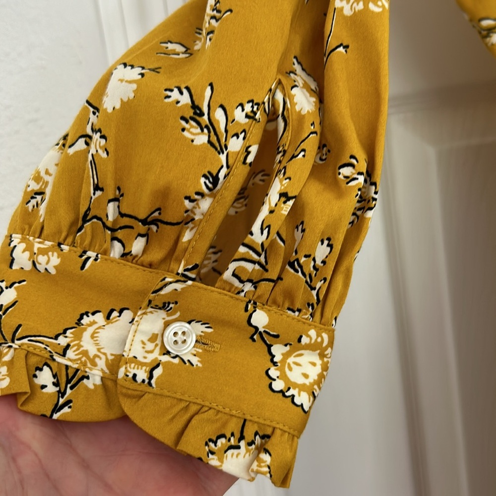 UNTUCKit Jane Shirt Dress Womens 12 Yellow Floral Tie Tiered V-Neck Long Sleeve - Picture 5 of 10